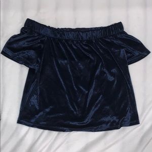 Navy velvet off the shoulder shirt